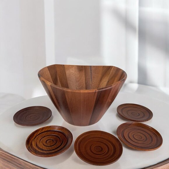 Lipper International Other - Lipper International Inc. Acacia Wave Large Wooden Salad Bowl & Saucer Plates